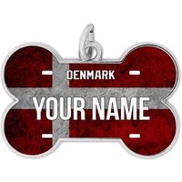 Personalisierter Hundeanhänger Personalisiert Dänemark Name Land Flagge Knochenform Metall Haustier Id von BRGiftShop