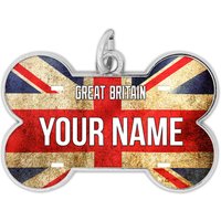 Personalisierter Hundeanhänger Personalisiert Großbritannien Name Land Flagge Knochenform Metall Haustier Id von BRGiftShop