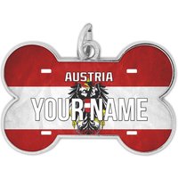Personalisierter Hundeanhänger Personalisiert Österreich Name Landesflagge Knochenform Metall Haustier Id von BRGiftShop