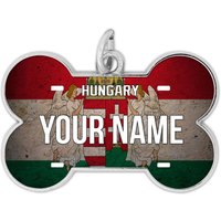 Personalisierter Hundeanhänger Ungarn Name Landesflagge Knochenform Metall Haustier Id von BRGiftShop