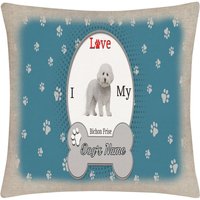 Personalisierter Kissenbezug Wunschname I Love My Bichon Frise Hundeliebhaber Kennzeichen 15.75x15.75 Zoll Leinen - Kein Einsatz von BRGiftShop