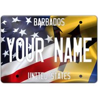 Personalisierter Magnet Name Mixed Usa Und Barbados Flagge Teller Quadrat Kühlschrank von BRGiftShop