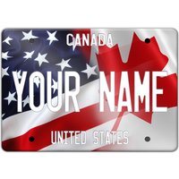 Personalisierter Magnet Name Mixed Usa Und Kanada Flagge Teller Quadrat Kühlschrank von BRGiftShop