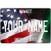 Personalisierter Magnet Name Mixed Usa Und Kuwait Flagge Teller Quadrat Kühlschrank von BRGiftShop