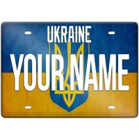 Personalisierter Magnet Namens-Lizenz Ukraine Flagge Schild Quadrat Kühlschrank von BRGiftShop
