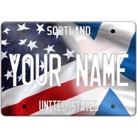 Personalisierter Magnet Namensmix Usa Und Schottland Flagge Teller Quadrat Kühlschrank von BRGiftShop