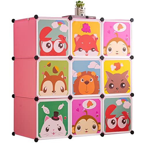 BRIAN & DANY Erweiterbares Kinderregal Kinder Kleiderschrank Stufenregal Bücherregal mit Türen, tiefere Fächer als normal (45 cm vs. 35 cm), 110 x 47 x 110 cm Rosa von BRIAN & DANY