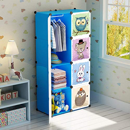 BRIAN & DANY Erweiterbares Kinderregal Kinder Kleiderschrank Stufenregal Bücherregal mit Türen, tiefere Fächer als normal (45 cm vs. 35 cm) für mehr Platz, 75 x 47 x 147 cm Blau von BRIAN & DANY