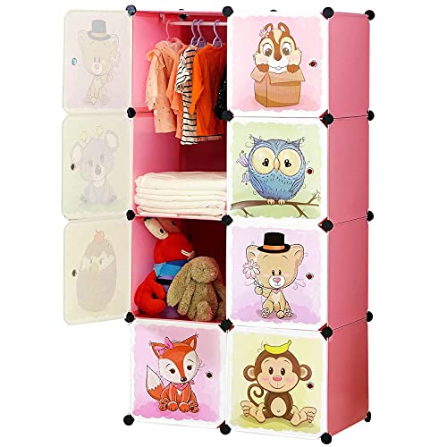 BRIAN & DANY Erweiterbares Kinderregal Kinder Kleiderschrank Stufenregal Bücherregal mit Türen, tiefere Fächer als normal (45 cm vs. 35 cm) für mehr Platz, 75 x 47 x 147 cm Rosa von BRIAN & DANY