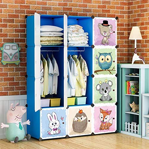 BRIAN & DANY Erweiterbares Kinderregal Kinder Kleiderschrank Bücherregal mit Türen & 2 Aufhängern, Tiefere Fächer als Normal (45 cm vs. 35 cm), 110 x 47 x 147 cm, Blau von BRIAN & DANY