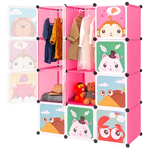 BRIAN & DANY Erweiterbares Kinderregal Kinder Kleiderschrank Stufenregal Bücherregal mit Türen & 2 Aufhängern, tiefere Fächer als normal (45 cm vs. 35 cm), 110 x 47 x 147 cm Rosa von BRIAN & DANY