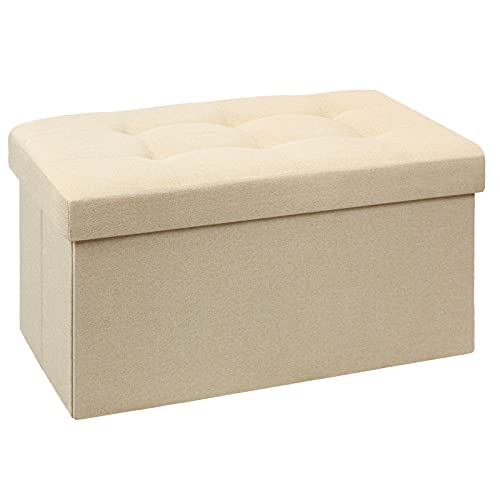 BRIAN & DANY Faltbarer sitzhocker Leinen Sitzbank mit Stauraum, Beige, 76 x 38 x 38cm von BRIAN & DANY