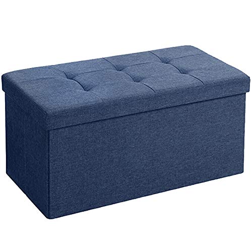 BRIAN & DANY Faltbarer sitzhocker Leinen Sitzbank mit Stauraum, Marineblau, 76 x 38 x 38cm von BRIAN & DANY