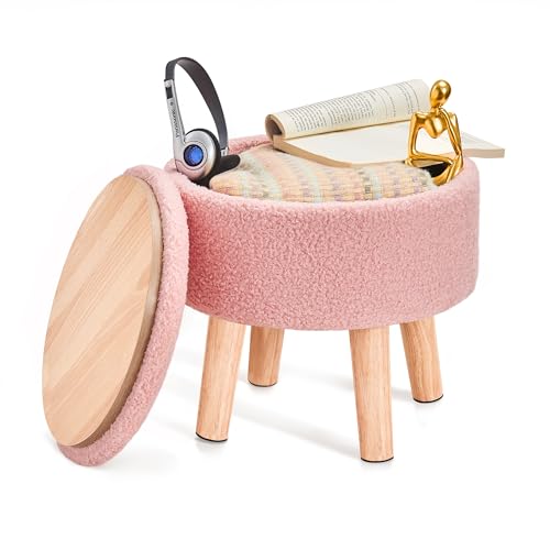 BRIAN & DANY Fußhocker mit Stauraum, Kleiner Stauraum, Ottomane, Teddy-Fleece Runder Hocker mit Deckel, Sherpa Fußhocker mit Beinen für Wohnzimmer Eingangsbereich, Rosa BRIAN & DANY Fußhocker mit Stauraum, Kleiner Stauraum, Ottomane, Teddy-Fleece Runder Hocker mit Deckel, Sherpa Fußhocker mit Beinen für Wohnzimmer Eingangsbereich, Rosa von BRIAN & DANY