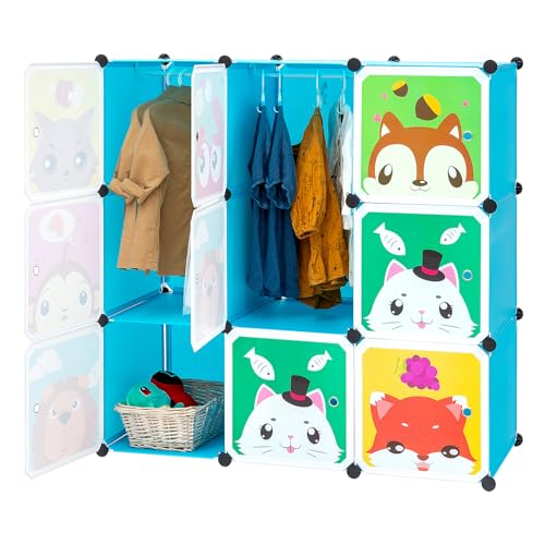 BRIAN & DANY Kinderregal Kinder Kleiderschrank Stufenregal Bücherregal mit Türen, tiefere Fächer als normal (45 cm vs. 35 cm), 110 x 47 x 110 cm Blau von BRIAN & DANY