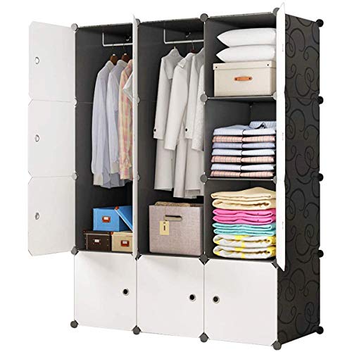 BRIAN & DANY Kleiderschrank aus 12 Würfeln, modularer Speicher-Organisator Kunststoffschrank mit Türen & 2 Aufhängern, tiefere Fächer als normal (45 cm vs. 35 cm) für mehr Platz von BRIAN & DANY