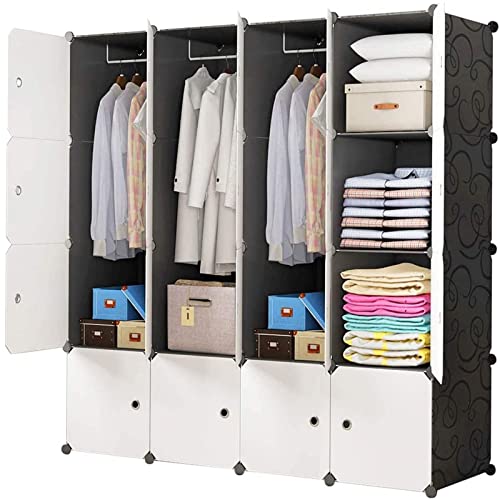 BRIAN & DANY Kleiderschrank aus 16 Würfeln, modularer Speicher-Organisator Kunststoffschrank mit Türen & 3 Aufhängern, tiefere Fächer als normal (45 cm vs. 35 cm) für mehr Platz von BRIAN & DANY