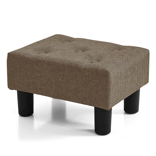 BRIAN & DANY Kleiner Fußhocker aus Leinen - Ottomane mit Beinen für Wohnzimmer, Fußstütze und Extra Sitzgelegenheit für den Eingangsbereich, Braun von BRIAN & DANY