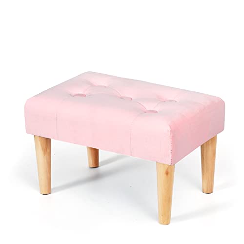 BRIAN & DANY Kleiner Fußhocker Ottomane, Samt Holz Fußhocker Ottomane mit Holzbeinen, Sofa Fußstütze Extra Sitzgelegenheit für Wohnzimmer Eingang, Rosa von BRIAN & DANY