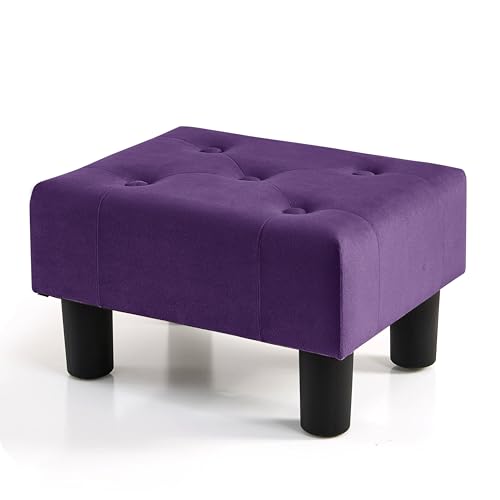 BRIAN & DANY Kleiner Fußhocker Ottomane, Samt Holz Fußhocker Ottomane mit Kunststoffbeinen, Sofa Fußstütze Extra Sitzgelegenheit für Wohnzimmer Eingangsbereich Büro, Lila von BRIAN & DANY