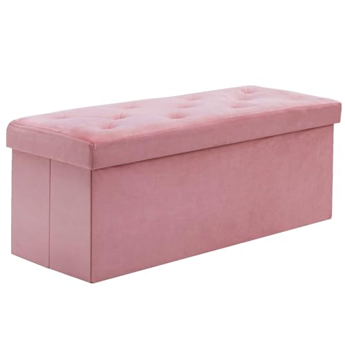 BRIAN & DANY Faltbare Sitzbank mit Stauraum, Samt, große Fußhocker, Würfel, für Wohnzimmer und Schlafzimmer, 110 x 40 x 40 cm, Hot Pink von BRIAN & DANY