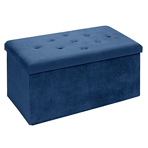 BRIAN & DANY Sitzbank mit Stauraum, Faltbar Sitzhocker Truhen Aufbewahrungsbox aus Samt, 76 x 38 x 38cm(Blau) von BRIAN & DANY