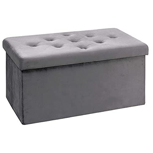 BRIAN & DANY Sitzbank mit Stauraum, Faltbarer Sitzhocker Samtstoff Sitztruhen mit Deckel, Aufbewahrungsbox Zum Sitzen für Wohnzimmer Schlafzimmer Flur, 80 x 40 x 40 cm (Grau) von BRIAN & DANY