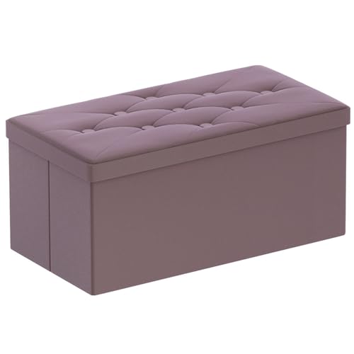 BRIAN & DANY Sitzbank mit Stauraum, Faltbarer Sitzhocker Samtstoff Sitztruhen mit Deckel, Aufbewahrungsbox Zum Sitzen für Wohnzimmer Schlafzimmer Flur, 80 x 40 x 40 cm (Hellviolett) von BRIAN & DANY