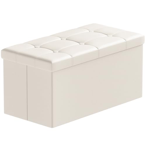 BRIAN & DANY Sitzbank mit Stauraum, Faltbar Sitztruhe Sitzhocker mit Deckel, ​Beige, 76 x 38 x 38cm von BRIAN & DANY