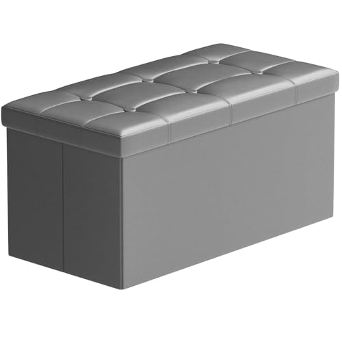 BRIAN & DANY Sitzbank mit Stauraum, Faltbar Sitztruhe Sitzhocker mit Deckel, ​Grau, 76 x 38 x 38cm von BRIAN & DANY