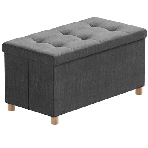 BRIAN & DANY Sitzbank mit Stauraum, Faltbar Sitztruhe Sitzhocker mit Deckel, Sitzcube Fußablage, ​Grau, 76 x 38 x 38 cm von BRIAN & DANY
