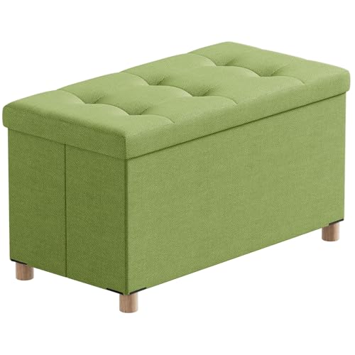 BRIAN & DANY Sitzbank mit Stauraum, Faltbar Sitztruhe Sitzhocker mit Deckel, Sitzcube Fußablage, ​Grün, 76 x 38 x 38 cm von BRIAN & DANY