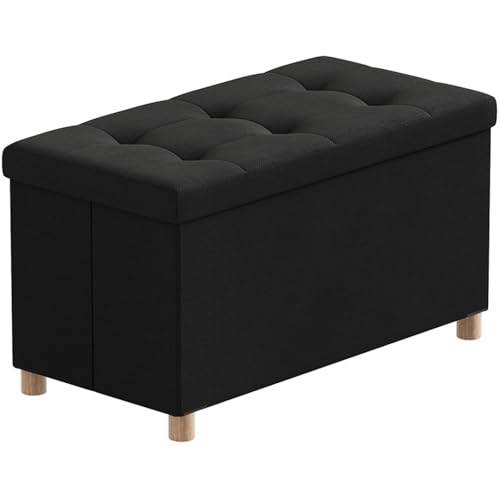 BRIAN & DANY Sitzbank mit Stauraum, Sitztruhe Sitzhocker Fußhocker, Faltbar Sitztruhe Sitzhocker mit Deckel, Schwarz, 76 x 38 x 38 cm von BRIAN & DANY