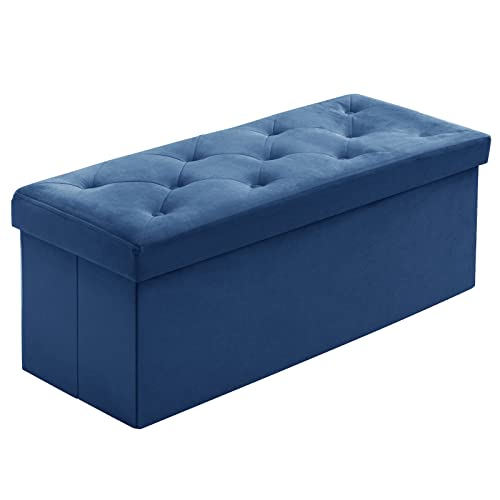 BRIAN & DANY Sitzbank mit Stauraum 110 cm, Faltbar Sitzhocker Truhen Aufbewahrungsbox aus Samt, 110 x 40 x 40 cm (Blau) von BRIAN & DANY