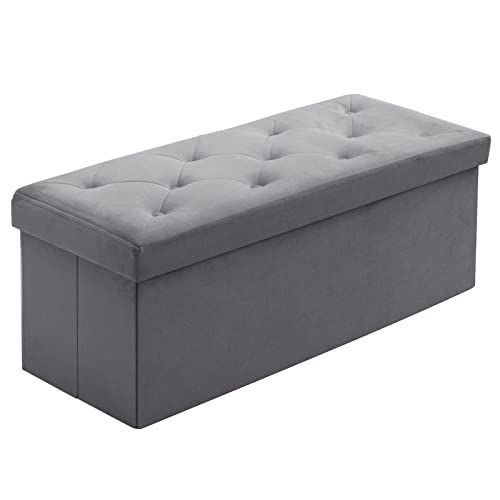 BRIAN & DANY Sitzbank mit Stauraum 110 cm, Faltbar Sitzhocker Truhen Aufbewahrungsbox aus Samt, 110 x 40 x 40 cm (Grau) von BRIAN & DANY