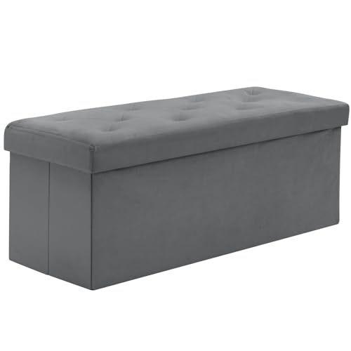 BRIAN & DANY Sitzbank mit Stauraum 110x 40x 40 cm, Faltbarer Sitzhocker Samtstoff Sitztruhen mit Deckel, Aufbewahrungsbox Zum Sitzen für Wohnzimmer Schlafzimmer Flur, Grau von BRIAN & DANY