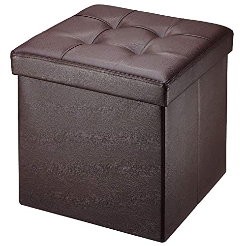 BRIAN & DANY Sitzhocker mit Stauraum, Faltbar Sitzbank Klein Hocker mit Deckel, Leder Fußhocker Aufbewahrungsbox Gepolstert für Wohnzimmer Schlafzimmer, Braun, 38 x 38 x 38cm von BRIAN & DANY