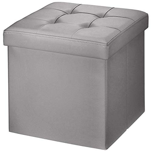 BRIAN & DANY Sitzhocker faltbar Sitzbank Kunstleder Aufbewahrungsbox mit Stauraum, Grau, 38 x 38 x 38cm von BRIAN & DANY