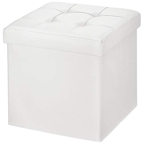 BRIAN & DANY Sitzhocker faltbar Sitzbank Kunstleder Aufbewahrungsbox mit Stauraum, Weiß, 38 x 38 x 38cm von BRIAN & DANY