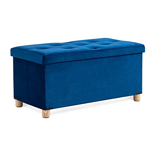 BRIAN & DANY Sitztruhe Sitzhocker Fußhocker mit Stauraum und Deckel mit Holzfüßen, 76 x 38 x 38 cm, Blau von BRIAN & DANY
