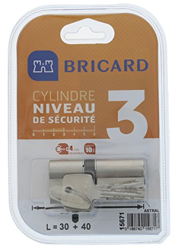 BRICARD 15671 Zylinder Astral 2, 9 Messing vernickelt 10 Kolben, 2 Eingänge 30 + 40, Protektoren gegen den Bohren, und das Lockpicking. Karte Persönliche von Bricard