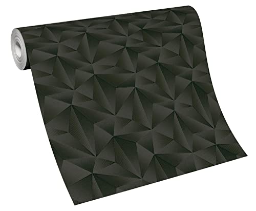 3D Tapete mit Dreieck Design | Schwarze Vliestapete geometrisch für Büro und Wohnzimmer | Dunkle Vlies Wandtapete grafisches Muster von BRICOFLOR