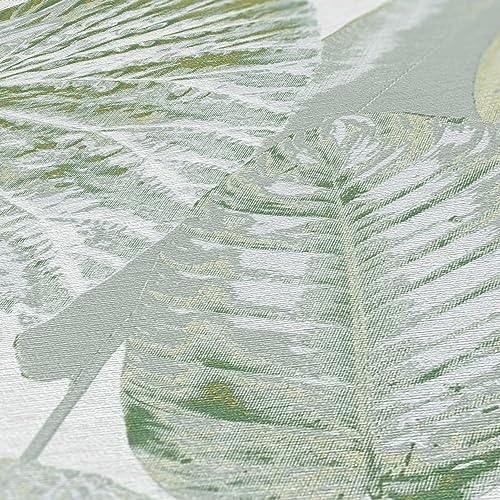 BRICOFLOR Blätter Tapete weiß grün Moderne Vliestapete mit Palmenblättern ideal für Schlafzimmer und Badezimmer von BRICOFLOR