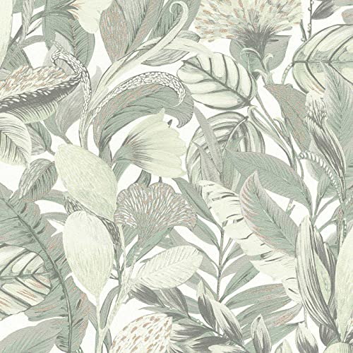 BRICOFLOR Dschungel Tapete | Papier peint feuille vert crème idéal salon | Tapisserie feuillage verte chambre adulte | Papier peint feuillage intissé couloir & bureau von BRICOFLOR