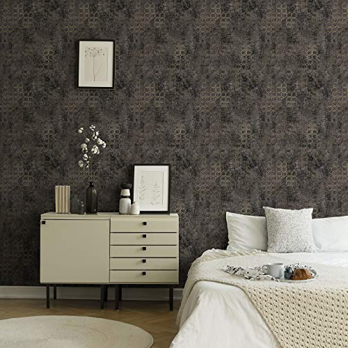 BRICOFLOR Geometrisch Tapete | Industrial Vliestapete in Schwarz Gold | Metallic Tapete mit Hexagon Muster für Küche und Wohnzimmer | Sechseck Mustertapete mit Vinyl im Industrielook BRICOFLOR Geometrisch Tapete | Industrial Vliestapete in Schwarz Gold | Metallic Tapete mit Hexagon Muster für Küche und Wohnzimmer | Sechseck Mustertapete mit Vinyl im Industrielook von BRICOFLOR