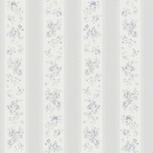 BRICOFLOR Landhaus Tapete mit Blumen ideal für Küche und Flur Romantische Vliestapete mit Rosen in Grau Blau im Shabby Chic von BRICOFLOR