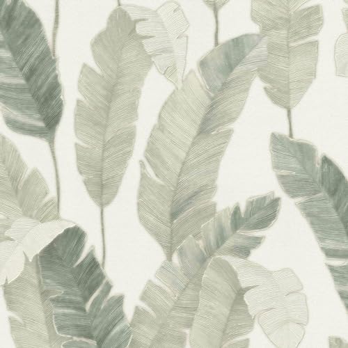 BRICOFLOR Palmen Tapete aus Vlies Moderne Wandtapete mit Palmenblättern in Weiß Hellgrün ideal für Schlafzimmer und Badezimmer von BRICOFLOR