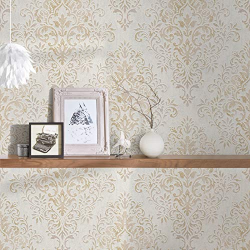 Barock Tapete weiß gold | Elegante Schlafzimmer und Esszimmer Vliestapete mit Ornament | Vintage Wandtapete mit Vinyl im Nostalgie Stil von BRICOFLOR