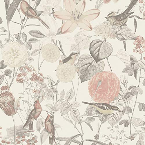 Blumen-Tapete Vögel | Vogel-Tapete schwarz-weiß pink | Vliestapete Blumen | Landhaus-Tapete für Schlafzimmer und Wohnzimmer kaufen! Blumen-Tapete Vögel | Vogel-Tapete schwarz-weiß pink | Vliestapete Blumen | Landhaus-Tapete für Schlafzimmer und Wohnzimmer kaufen! von BRICOFLOR