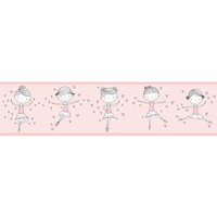 Bordüre selbstklebend Kinderzimmer von Mädchen Ballerina Tapete Mädchenzimmer rosa Tapetenbordüre ideal für Mädchen und Babys - Rosa, White von BRICOFLOR